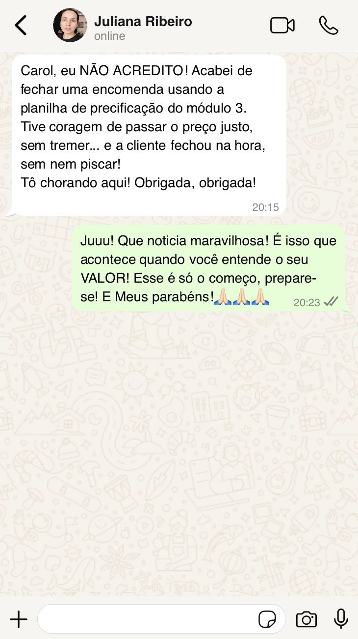Print de depoimento de aluna no WhatsApp 9